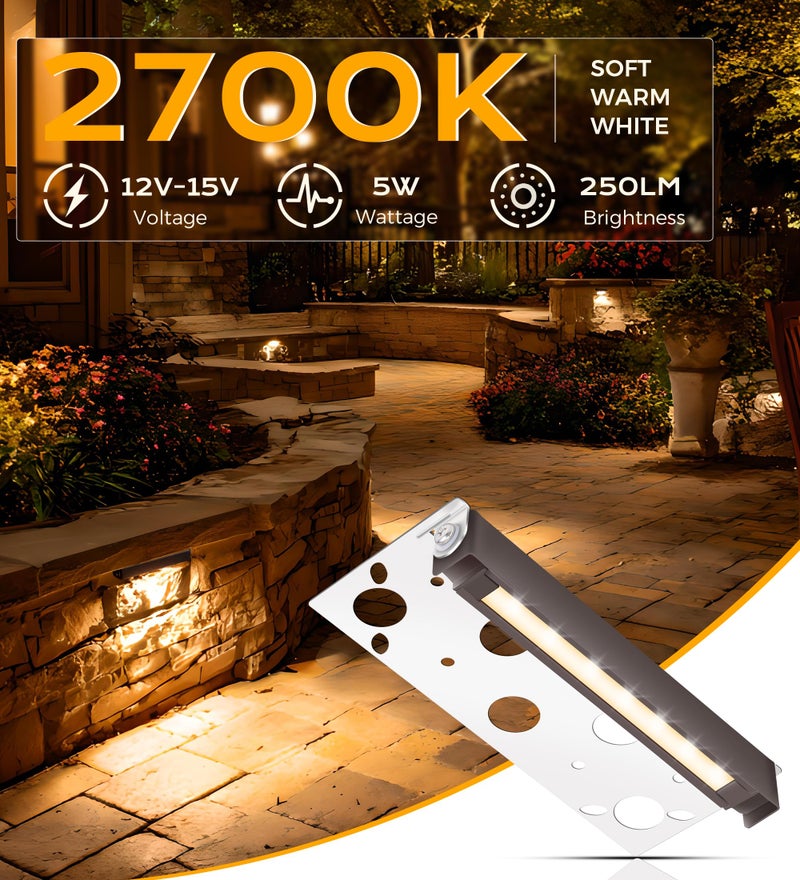 CLOUDY BAY [6 Pack] 7 Inch 12V-15 VAC/DC Low Voltage Hardscape Lighting Paver Light,Retaining Wall Lights Outdoor,IP65 Waterproof, 5W 2700K Soft White,Frost Lens Deck Step Light - Image 2